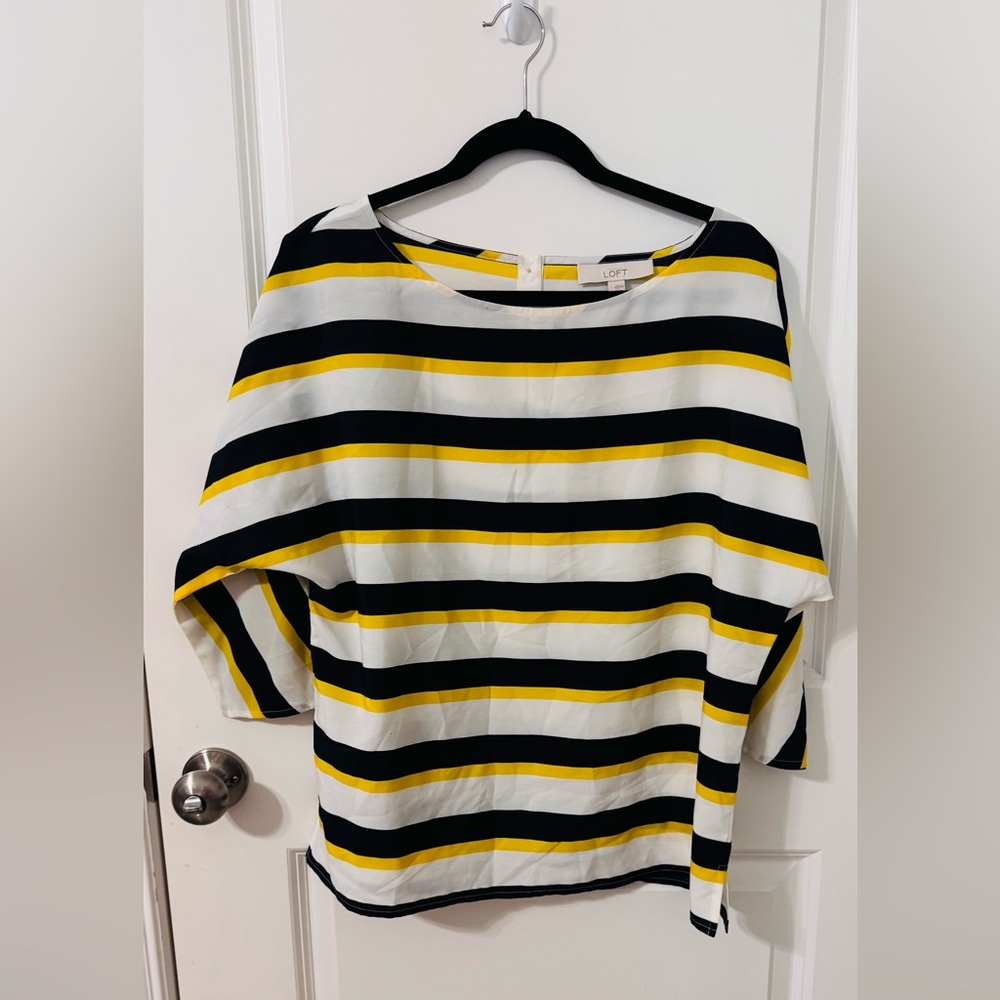 LOFT Women's Bold Striped Blouse - Black, White, Yellow